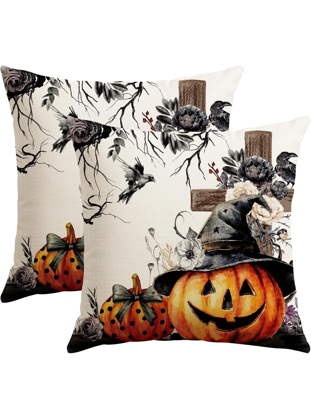 Halloween Jack-O'-Lantern with cross Accent Pillow Covers in Orange & Black new
